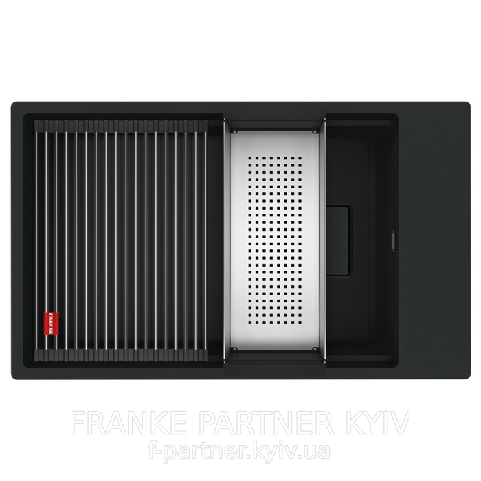 Franke-Partner.com.ua ➦  🟥 Кухонна мийка Franke KUBUS 2 KNG 110-62 | 125.0517.093 | гранітна | під стільницю | Мигдаль | комплект: коландер та килимок Rollmat | вентиль-авт. 3&frac12;" | сифон | декоративна кришка