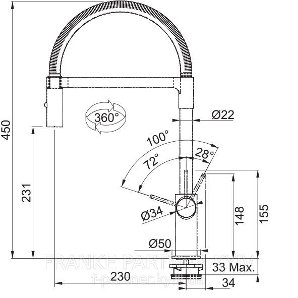 Franke-Partner.com.ua ➦  Смеситель AMBIENT SEMI-PRO , с гибким шлангом , хром