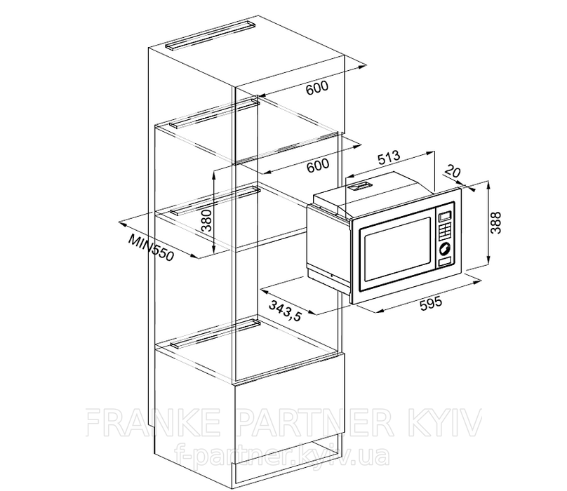 Franke-Partner.com.ua ➦  Мікрохвильова піч Franke Smart FMW 20 SMP G XS (131.0574.627) нержавіюча сталь / чорне скло