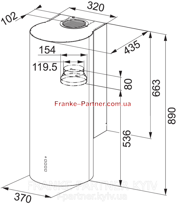 Franke-Partner.com.ua ➦  Кухонная вытяжка Franke Turn FTU 3805 XS LED0 (335.0518.748) нерж. сталь